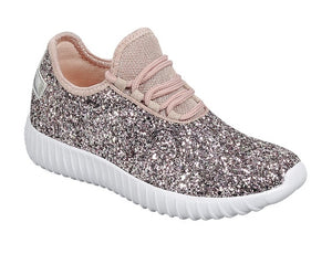 Rose Gold Girls Glitter Tennis Shoes 