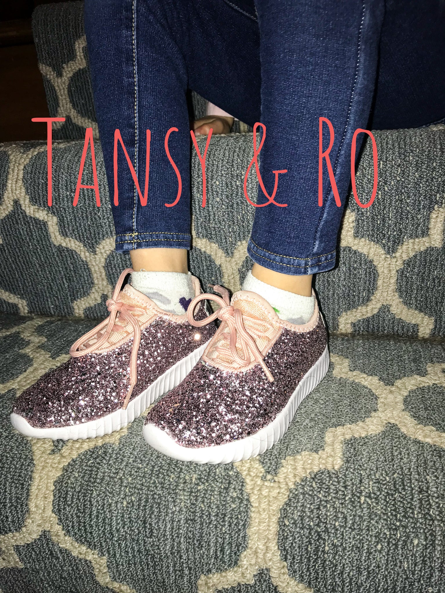 rose gold glitter tennis shoes