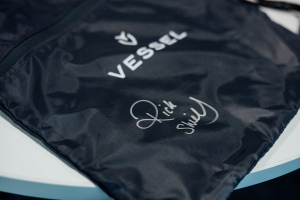 signed drawstring bag by Rick Shiels