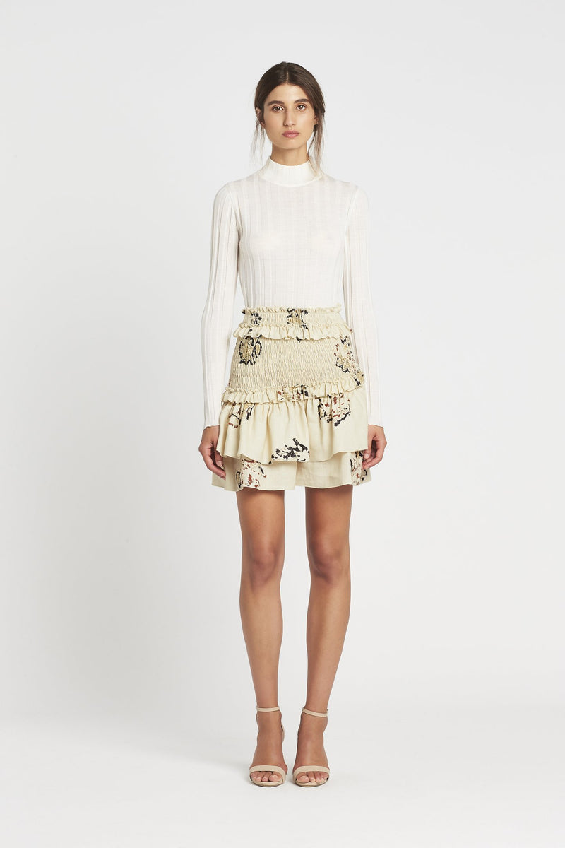 Aster Ruched Skirt - Bone Rococo Print