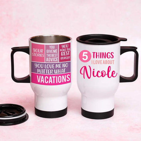 A cool personalised travel mug with a pink and purple theme - Purpink Gifts