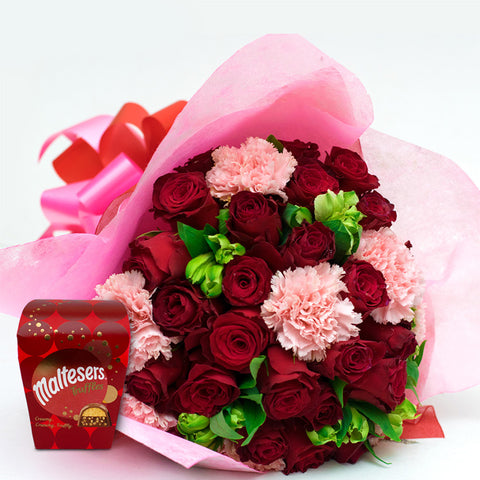 Red Roses and Pink Carnations Bouquet