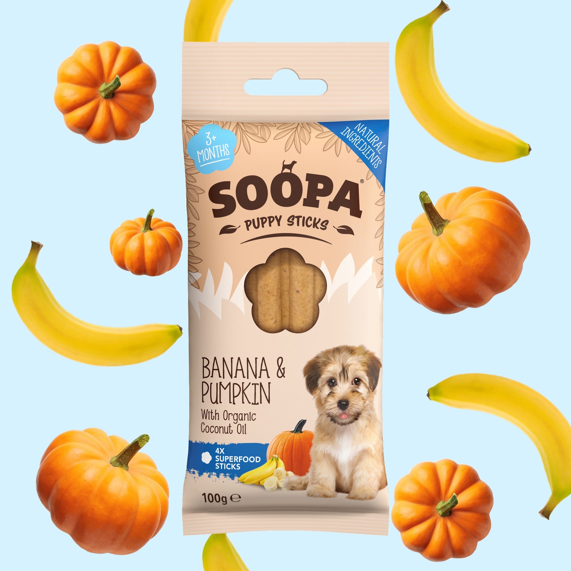 Image of Banana & Pumpkin Dental Sticks for Puppies, 10 Pack
