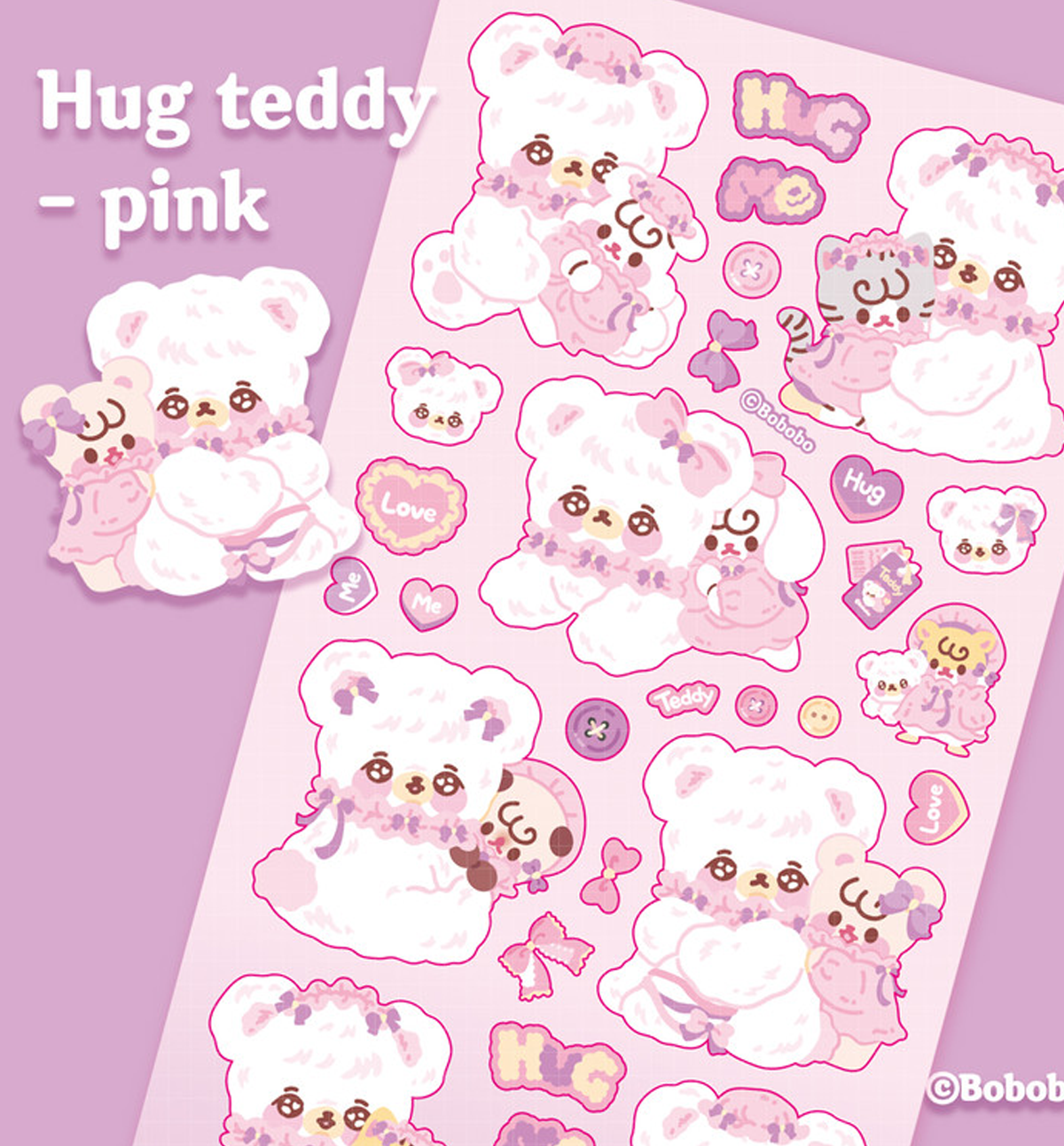 Hug Teddy Seal Sticker [Pink]