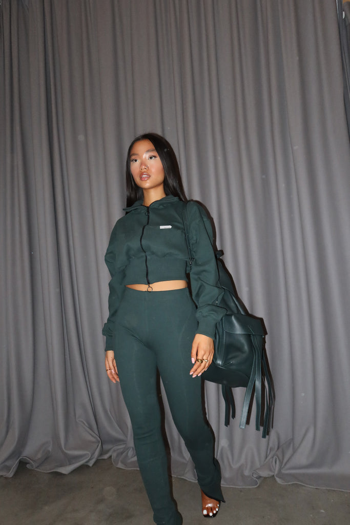 MULLAH Cropped Rib Bomber Sweater in Scarab Green