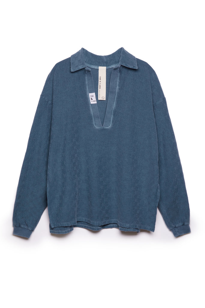 KOTTONS Stamped Plunge Sweatshirt in Denim Blue