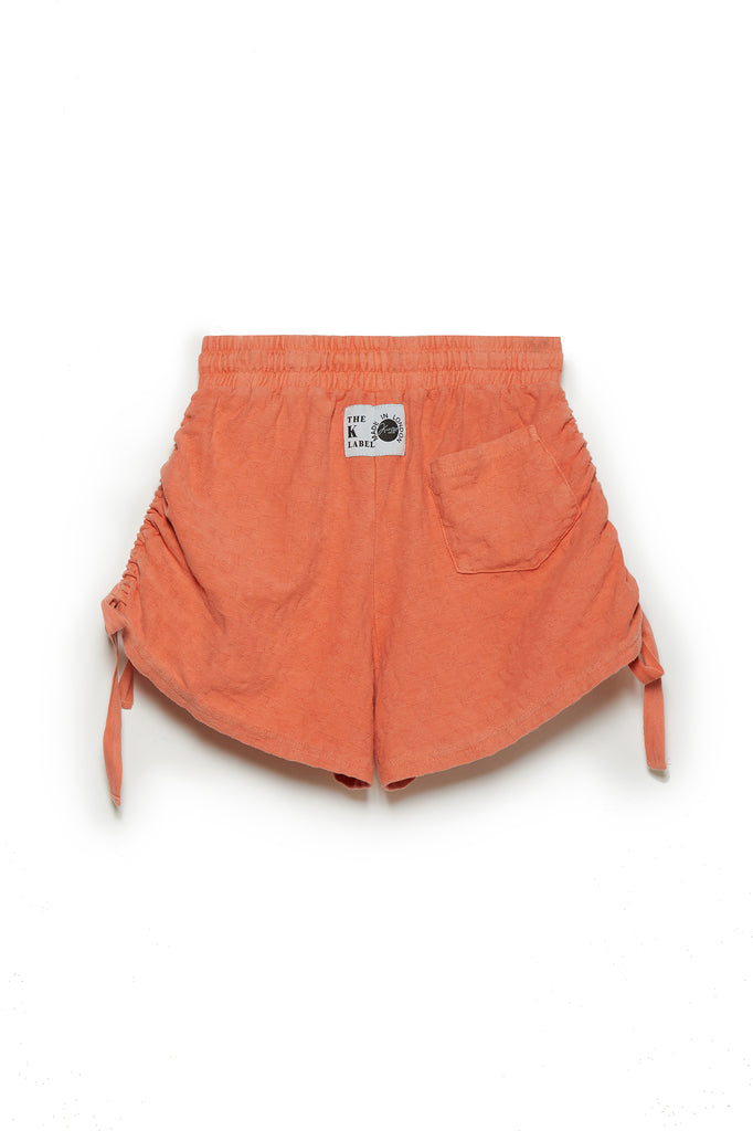 KOTTONS Stamped Ruched Shorts in Nectarine