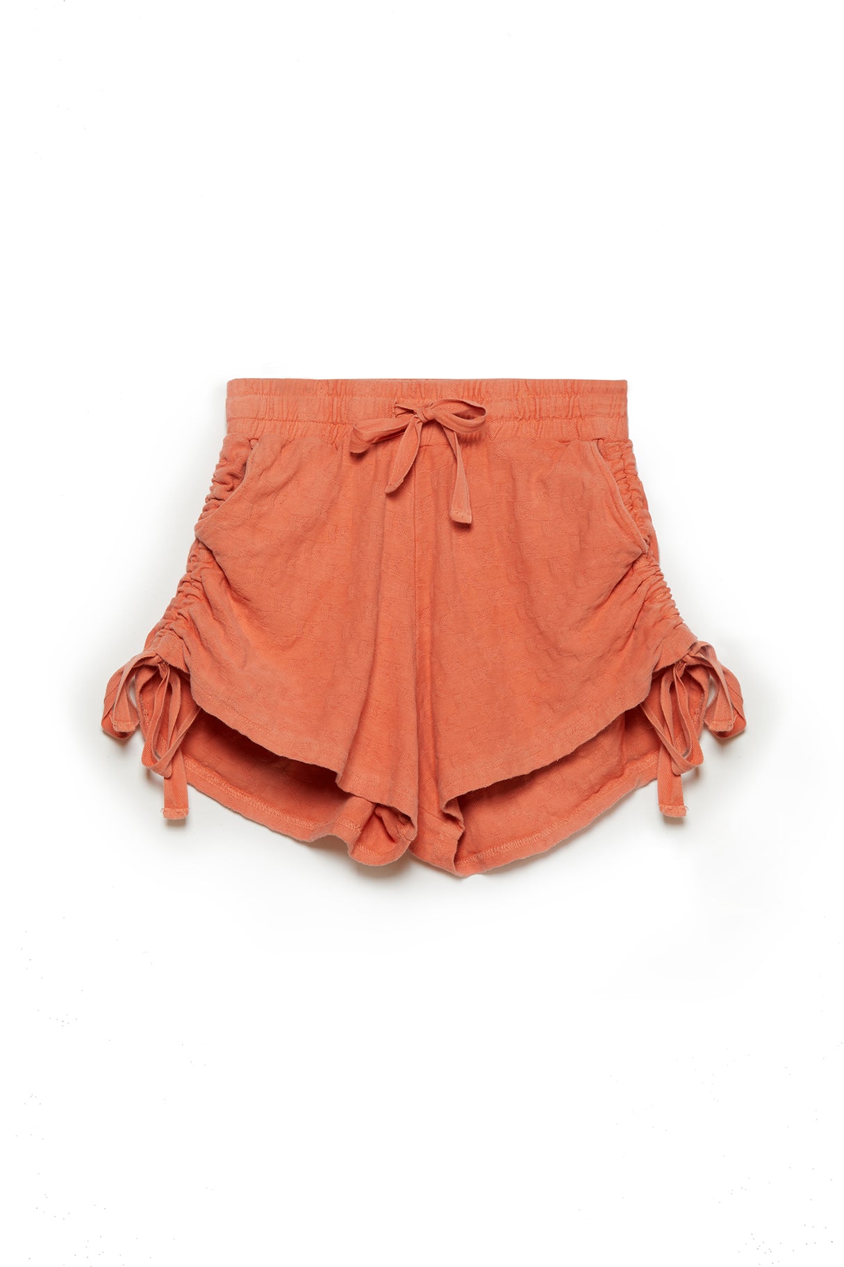 KOTTONS Stamped Ruched Shorts in Nectarine