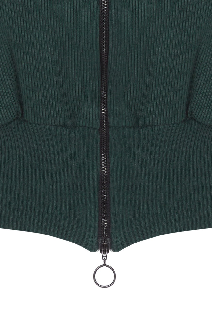 MULLAH Cropped Rib Bomber Sweater in Scarab Green