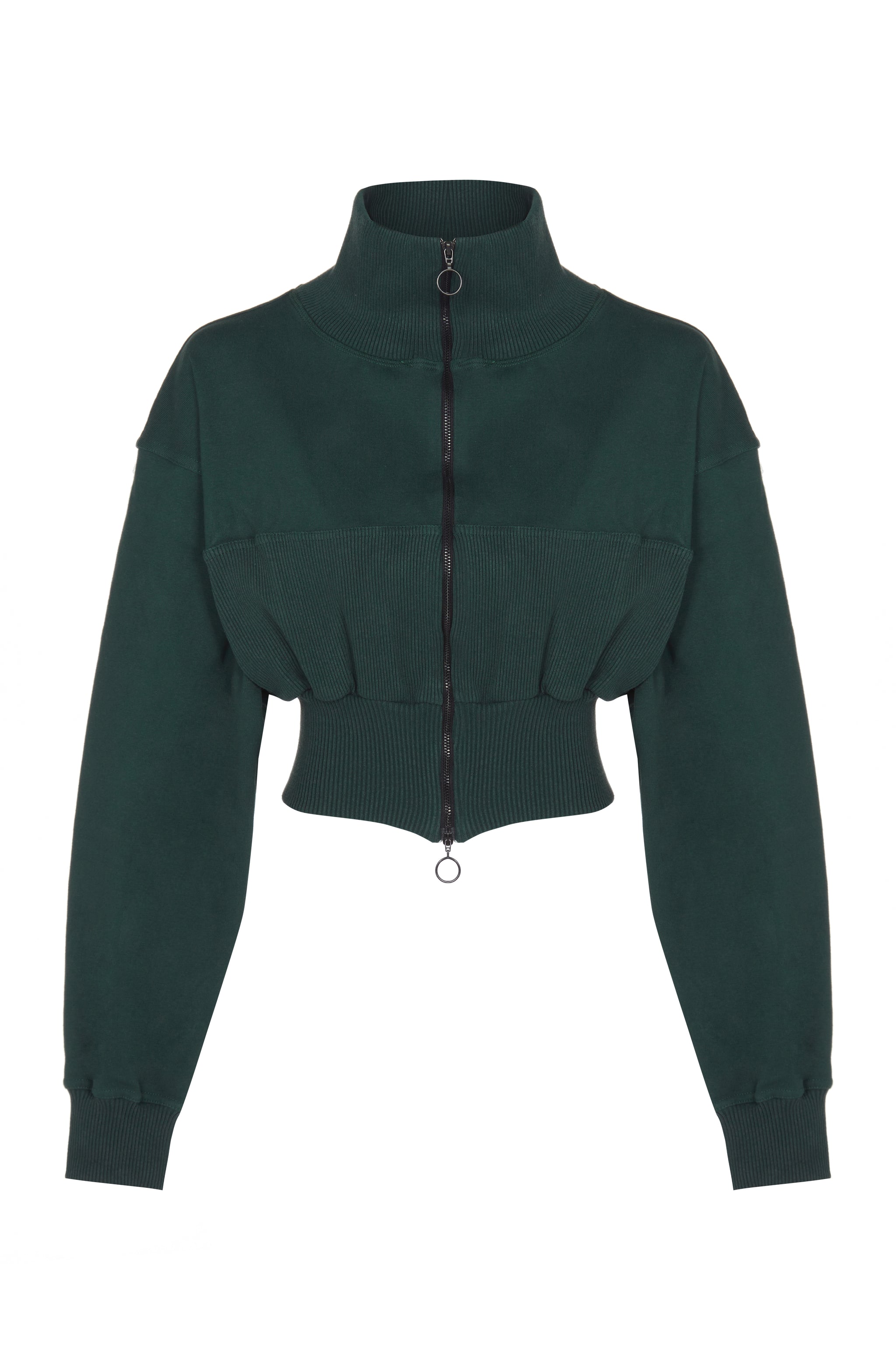 MULLAH Cropped Rib Bomber Sweater in Scarab Green