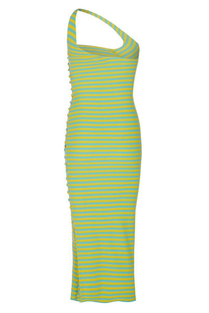 TWISTAH Stripe Button-down Midi Dress in Lemon and Lime