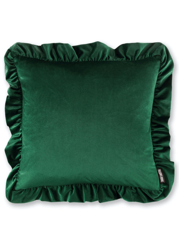 Velvet Ruffle Emerald Cushion