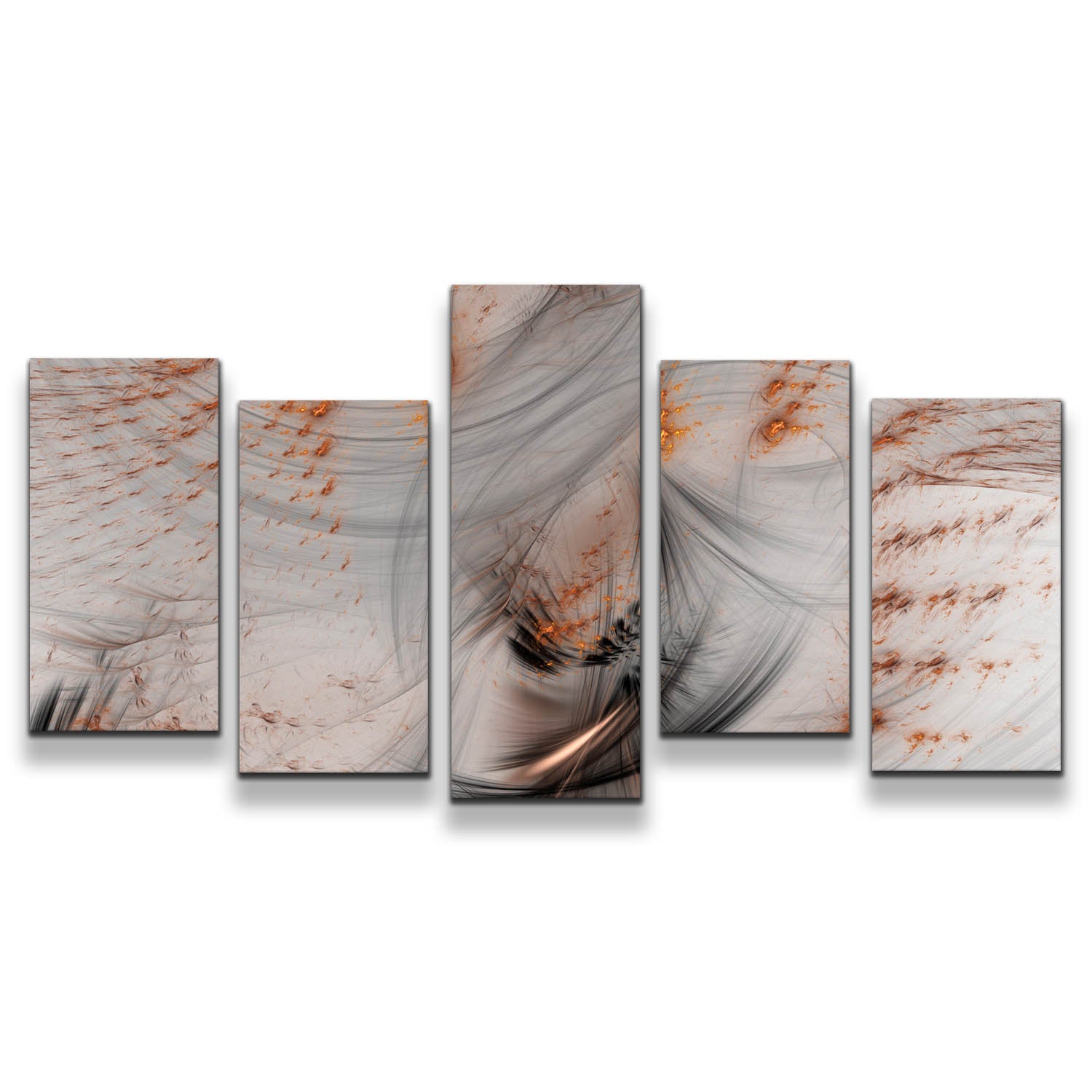 Contemporary Abstract Canvas Print, White Orange Rendering Abstract Canvas Set, 3D Abstract Illustration 5 Piece Canvas Wall Art