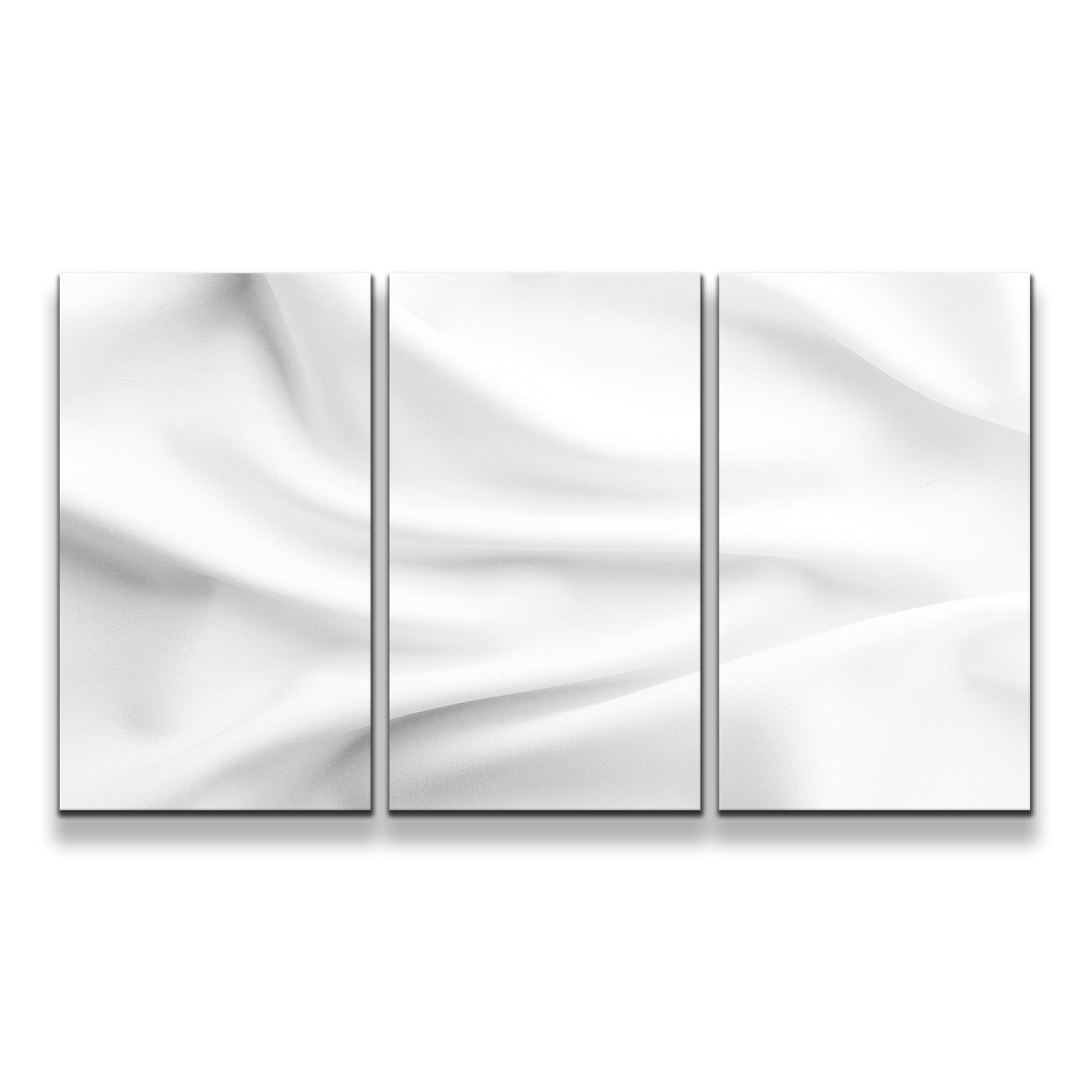 Fabric Texture Canvas Wall Art, Solid White Digital Artwork 3 Piece Canvas Print, Grey Elegant Modern Abstract Multi Canvas, Wavy Fabric Canvas Set