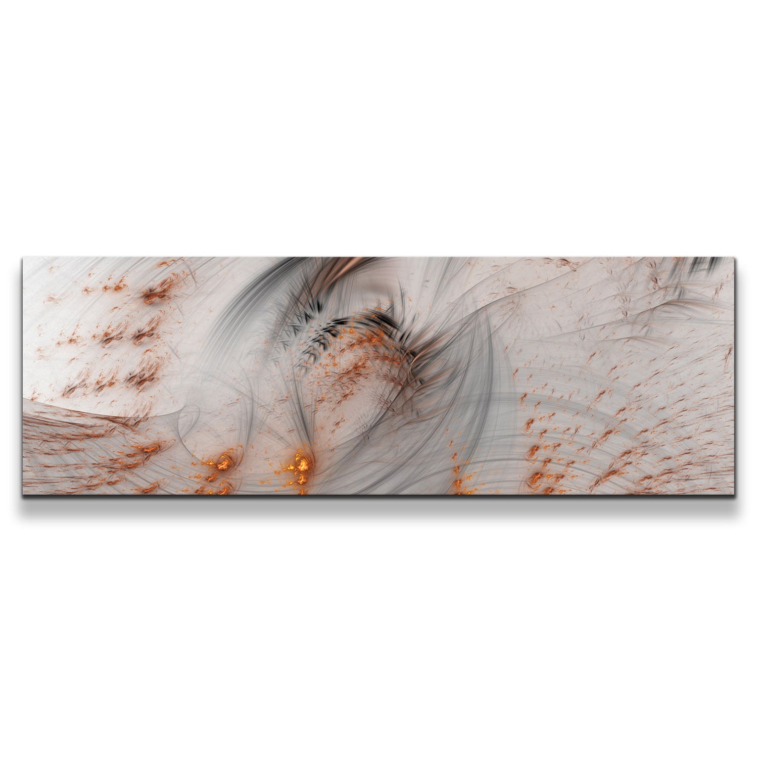 Rendering Abstract Canvas Wall Art, Orange Abstract Fractal Canvas Print, White 3D Abstract Illustration Panoramic Canvas Artwork