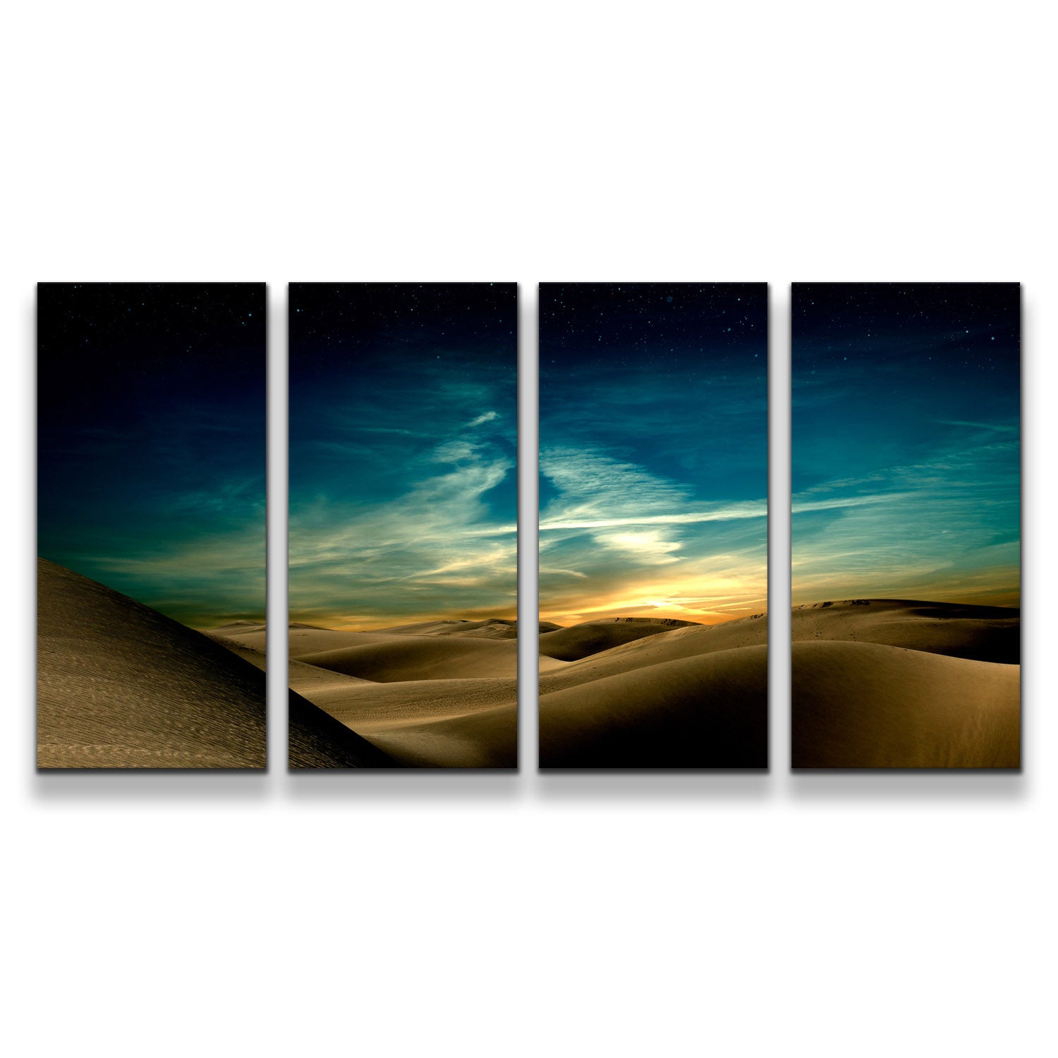 Sand Deserts Canvas Print, Blue Mountain Dramatic Sky Canvas Set, Sahara Dunes Multi Canvas, Brown Desert at Night 4 Piece Canvas Wall Art