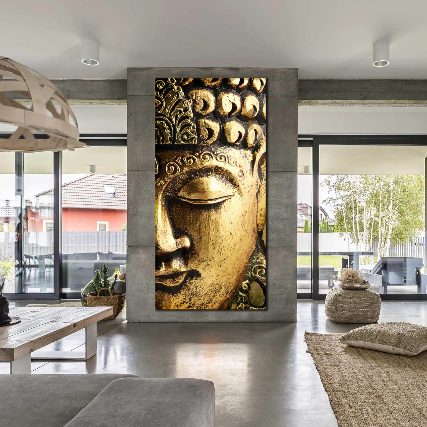 Buddha Meditation Canvas Print, Gold Buddha Mind and Soul Canvas Wall Art, Yellow Peaceful Buddha Vertical Canvas, Statue Close Up Canvas Artwork