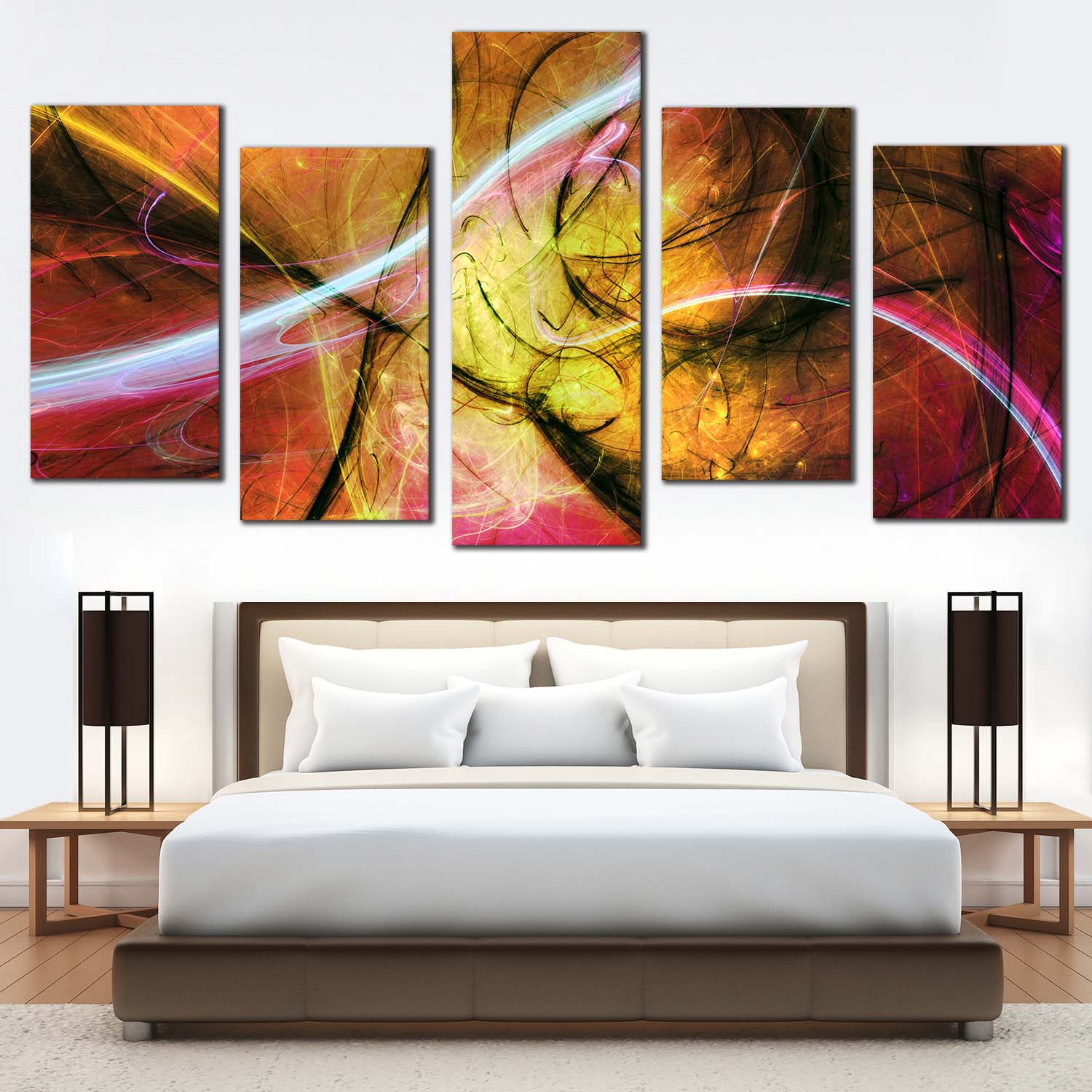 Fractal Design Canvas Wall Art, 3D Abstract Digital Artwork Multi Canv ...