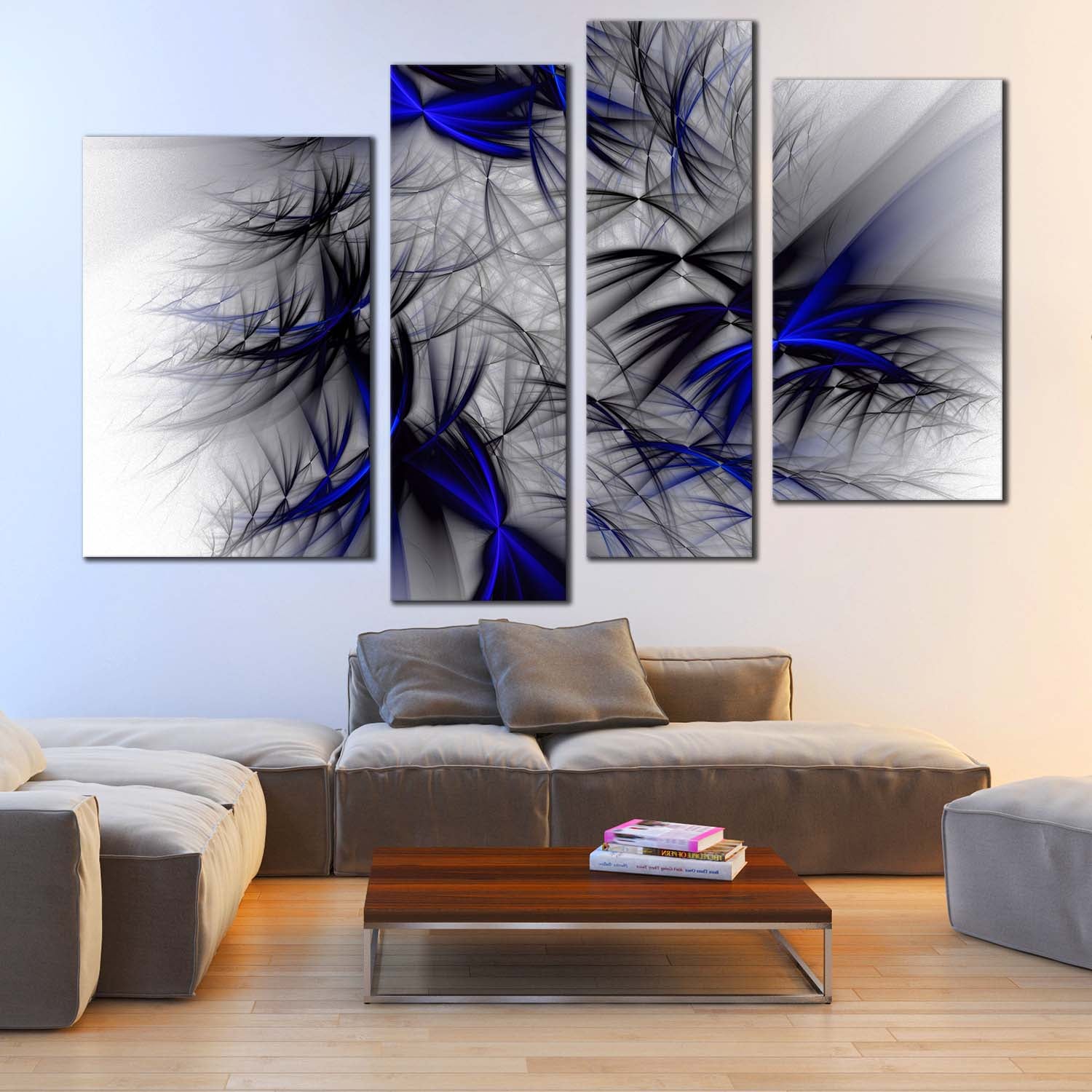 3D Abstract Canvas Wall Art, Blue Abstract Art Print Canvas Set, Black