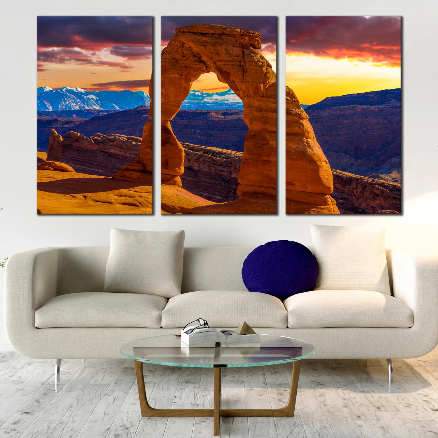 Beautiful Triptych Wall Art of Dusk at Utah Desert Arches National Park ...
