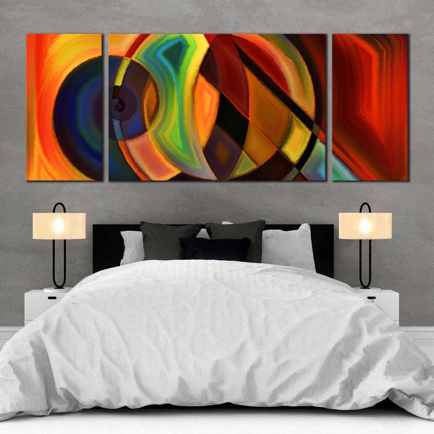 Canvas Prints Abstract Composition Red Orange Yellow 3 Piece, Abstract ...