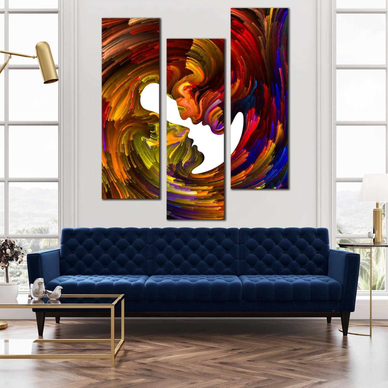 Beautiful Triptych wall art of Colorful Abstract Swirl Couples Romance ...