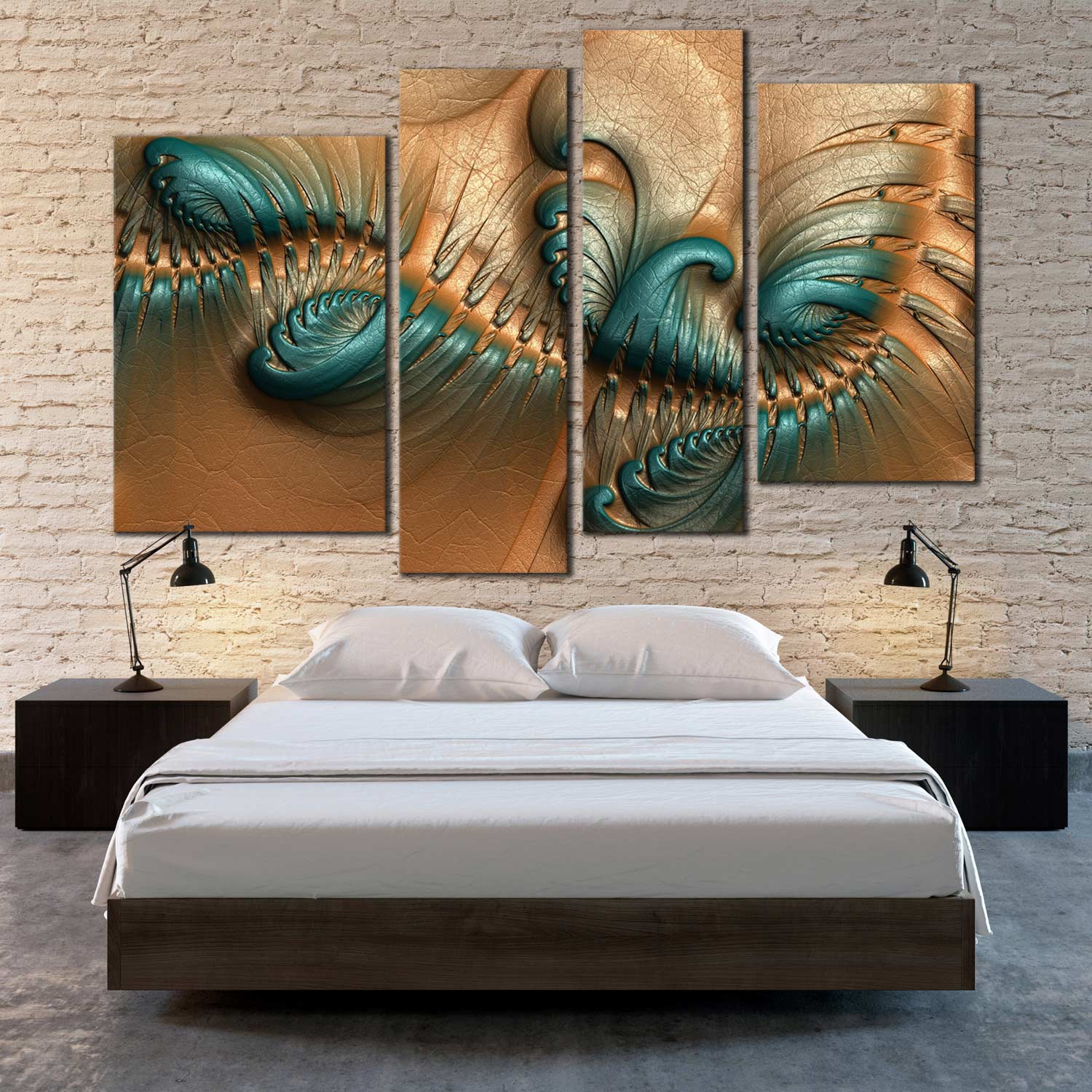 4 Pc. Abstract Wall Art Embossed Fractal on Leather, Multi Panel ...