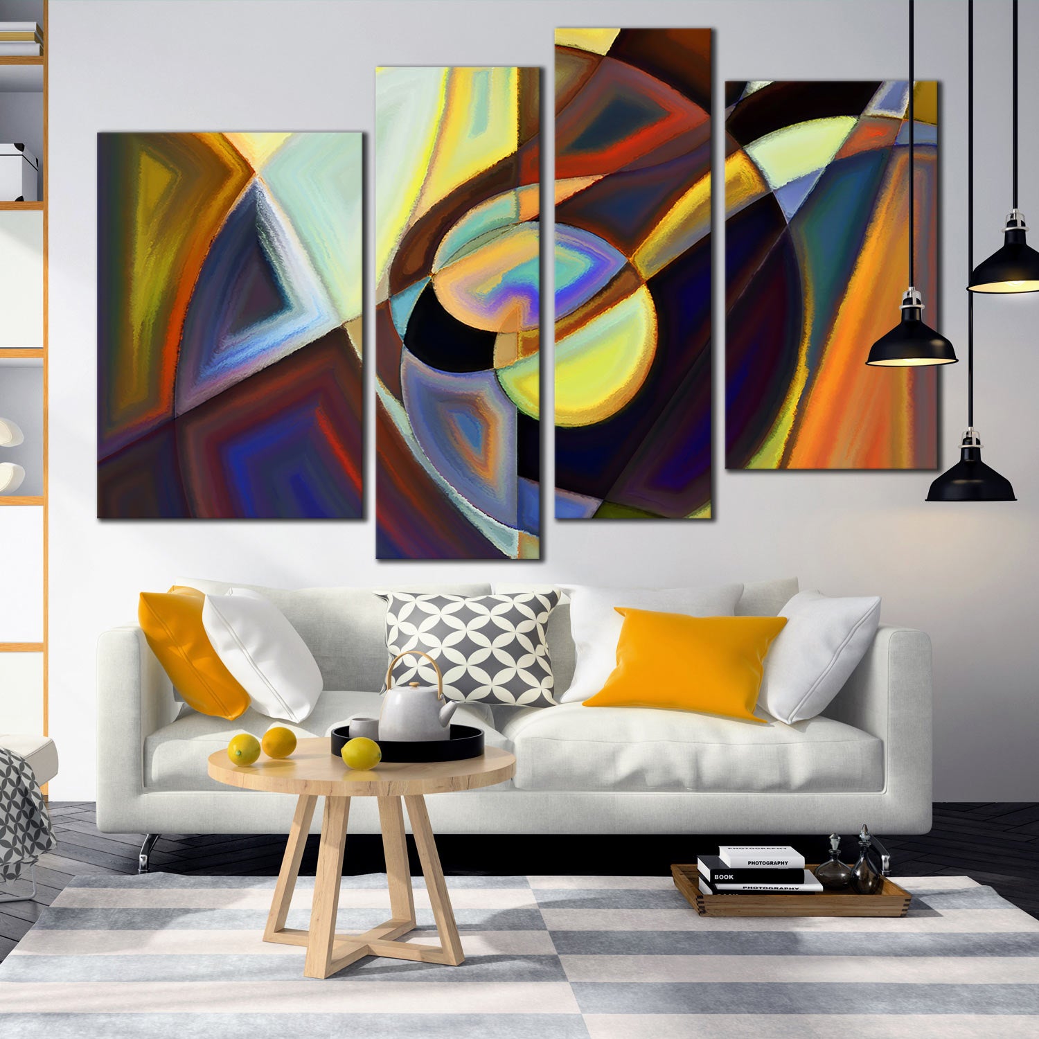 Abstract Shape Canvas Wall Art, Colorful Abstract Patterns 4 Piece Mul ...