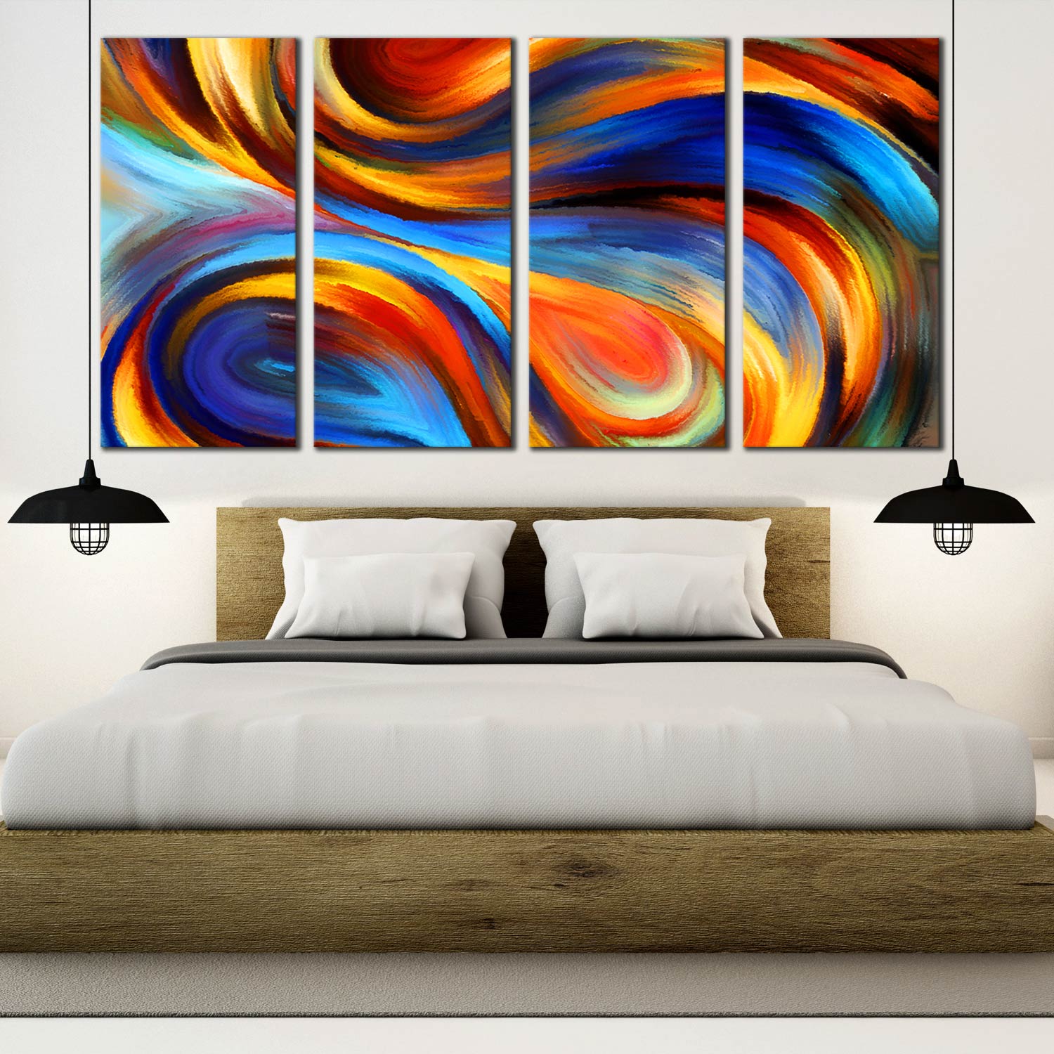 4 Piece Wall Art Abstract Colorful Waves, Multi-Panel Home Canvas Décor ...