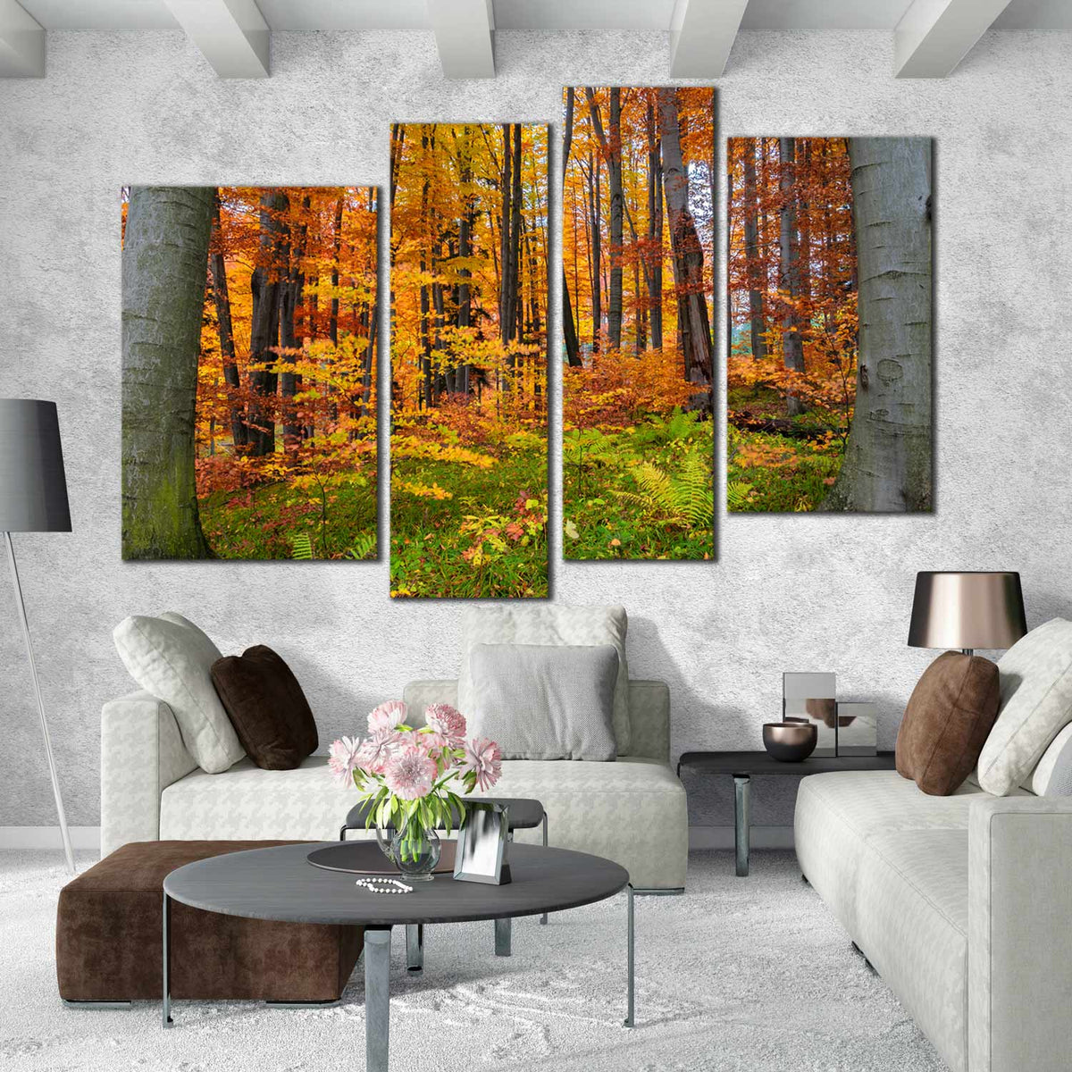 Beautiful Fall Autumn Forest Canvas Artwork 4 piece, Multi Panel Wall ...