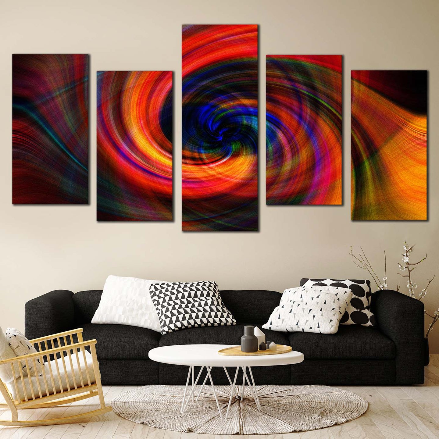 Abstract Swirl Canvas Wall Art, Colorful Abstract Energy 5 Piece Multi ...