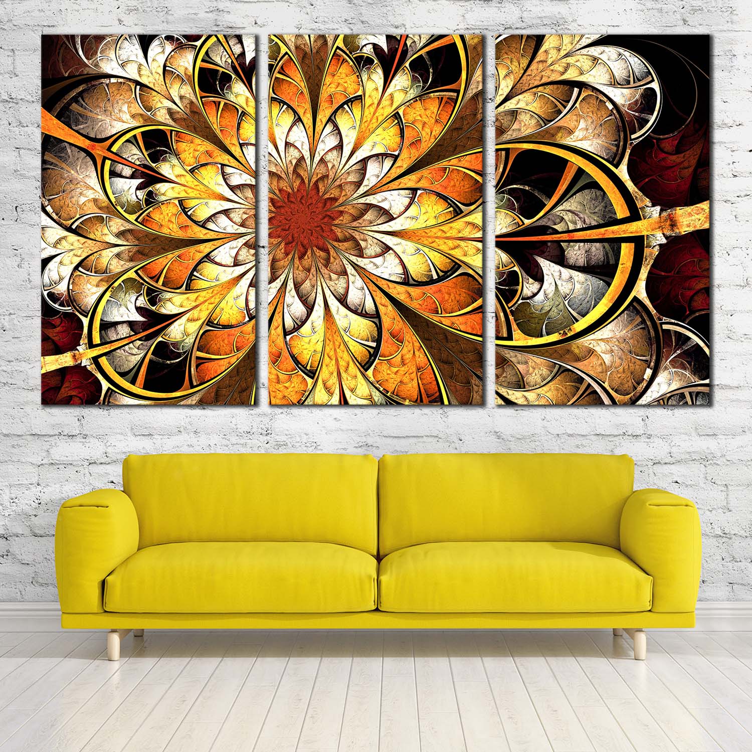 Fractal Flower Canvas Wall Art, Orange Abstract Artistic Design Canvas