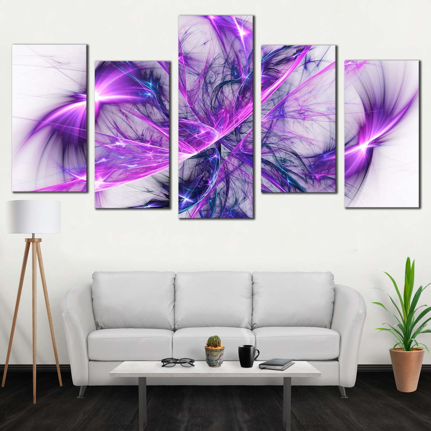 Abstract Fractal Canvas Wall Art Blue Elegant Abstract Glow 5 Piece C