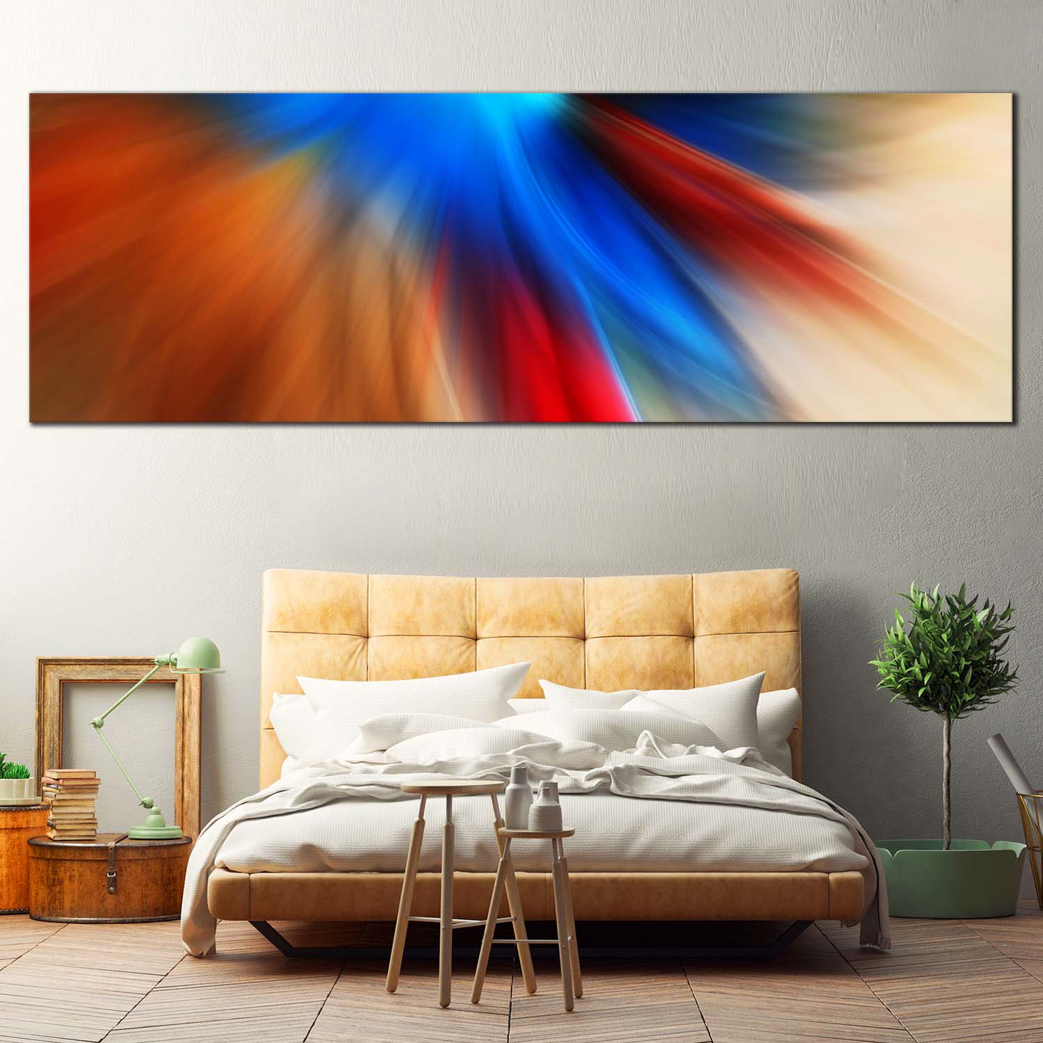 Abstract Motion Canvas Wall Art, Contemporary Blue Orange Panoramic Ca ...
