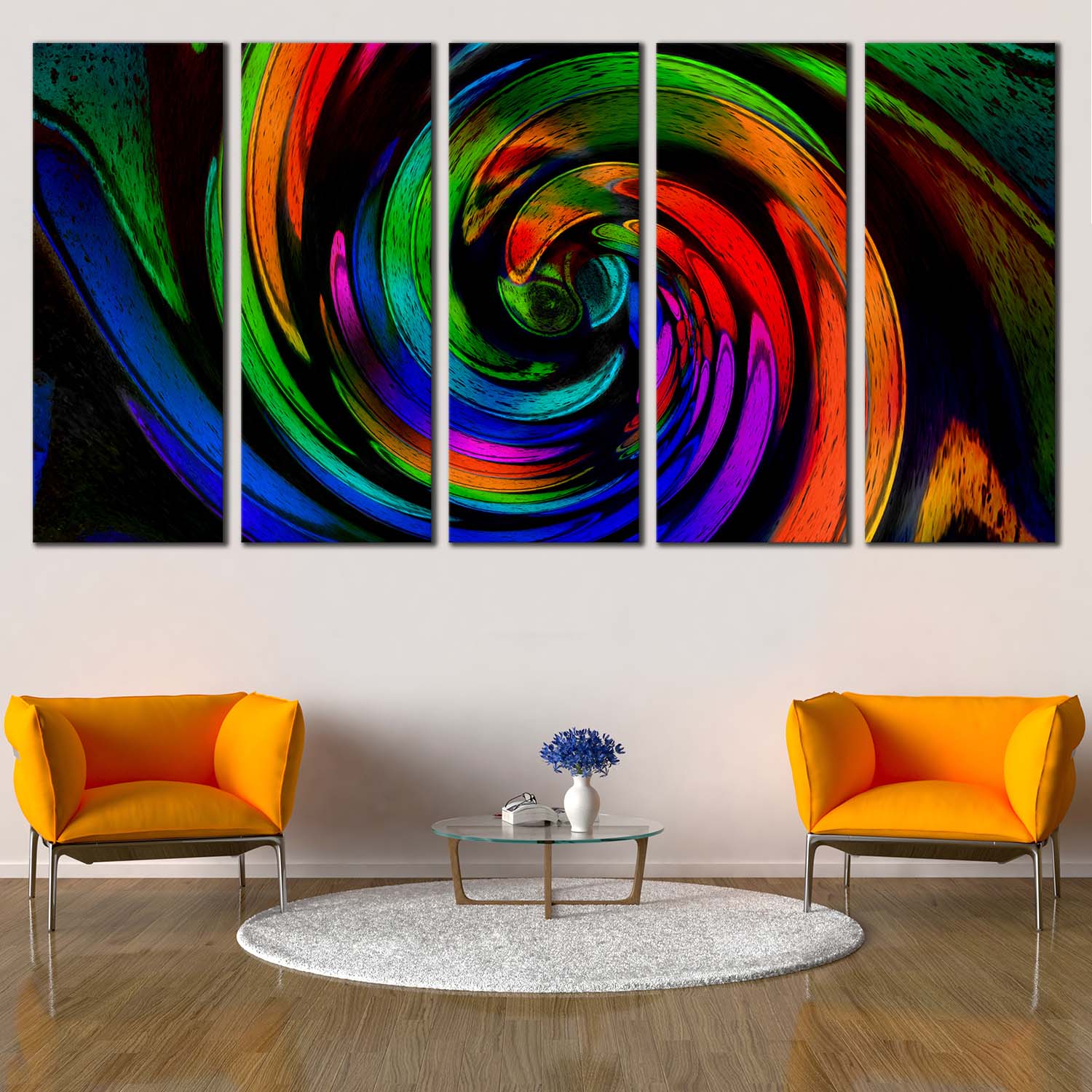 Modern Abstract Canvas Wall Art Green Purple Abstract Spiral