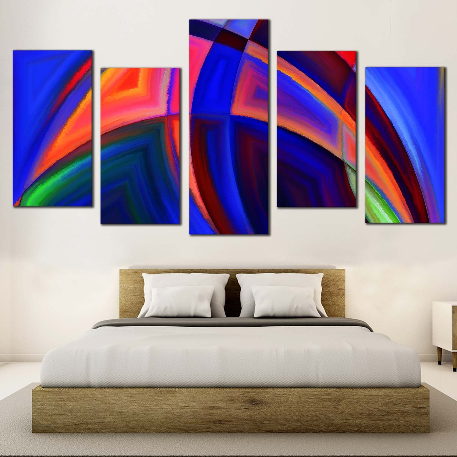 Abstract Patterns Canvas Wall Art, Blue Orange Abstract Shapes 5 Piece ...