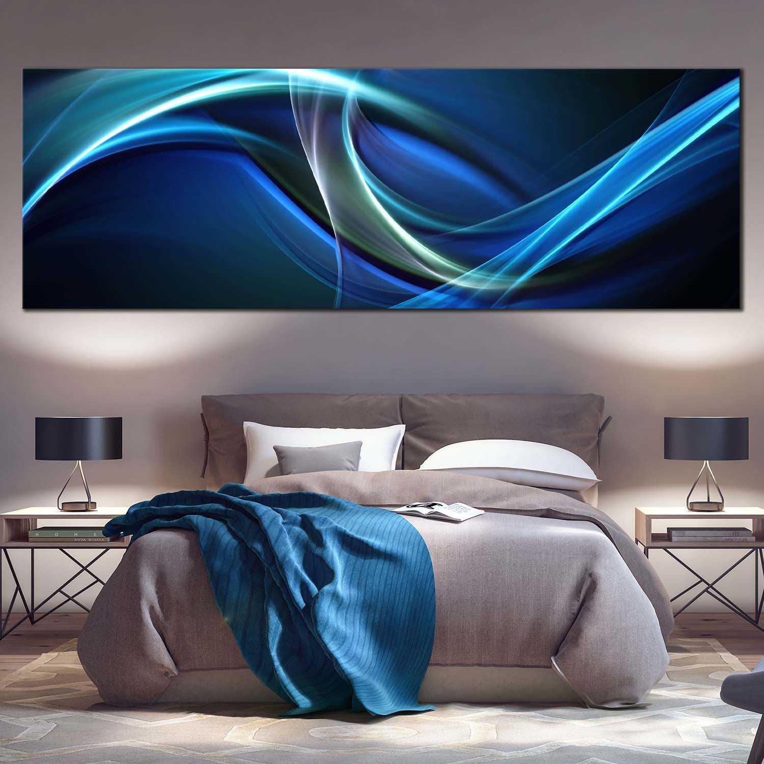Elegant Abstract Canvas Wall Art, Blue Modern Abstract 1 Piece Canvas