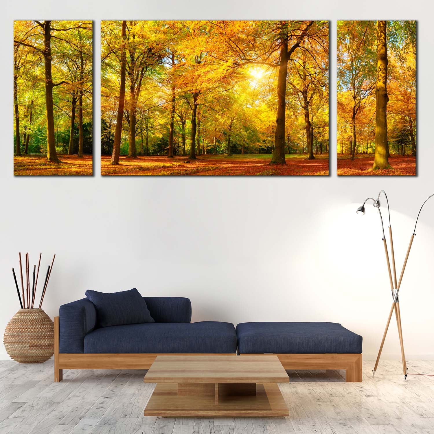 Autumn Forest Canvas Wall Art, Orange Fields Canvas Set, Green Trees F ...