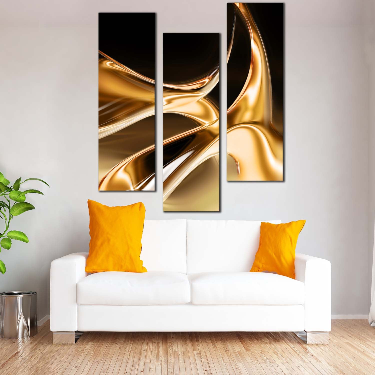 Contemporary Abstract Canvas Wall Art, Brown Modern Abstract Triptych
