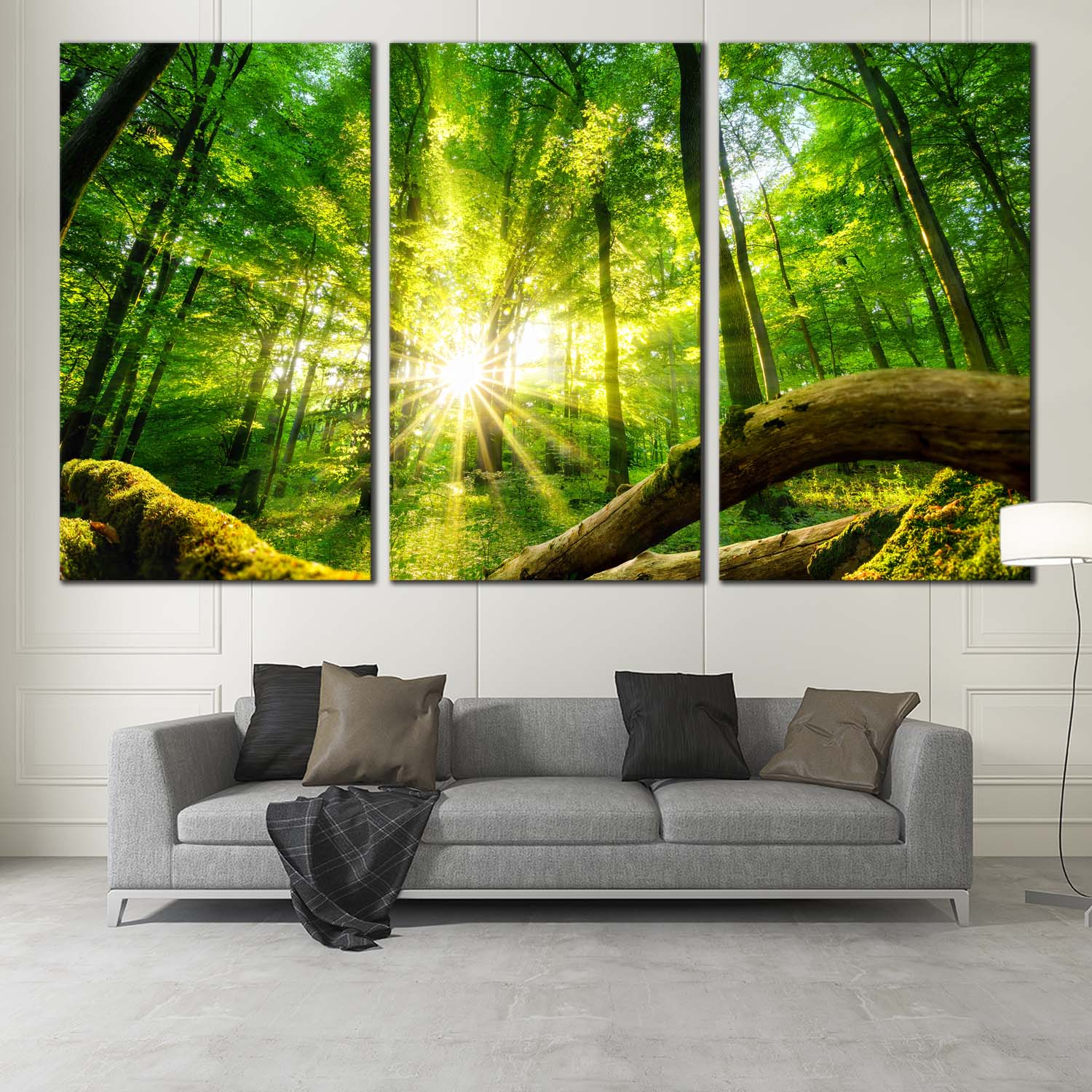 Tranquil Forest Canvas Wall Art, Green Trees Scenery 3 Piece Canvas Pr