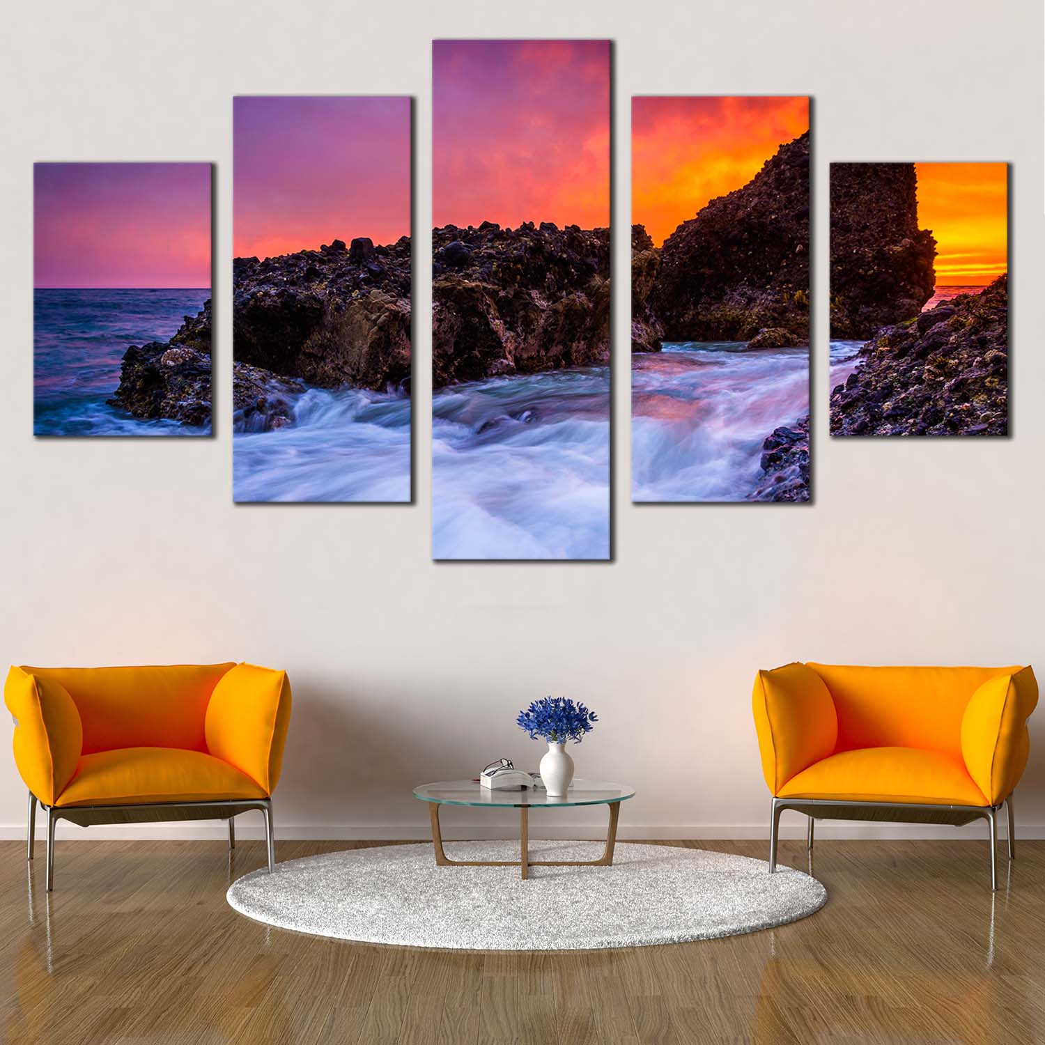 California Ocean Canvas Wall Art Orange Laguna Beach Sunset Canvas Pr Dwallart