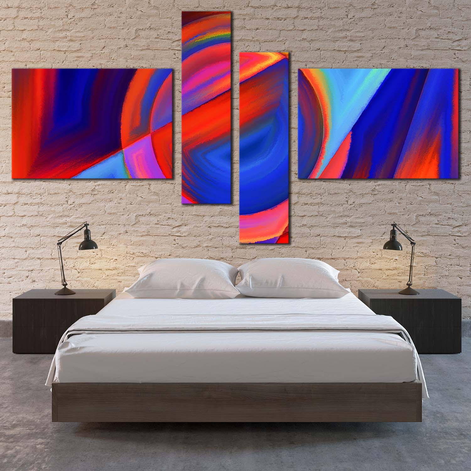 Abstract Composition Canvas Wall Art, Blue Red Circular Shapes Canvas ...