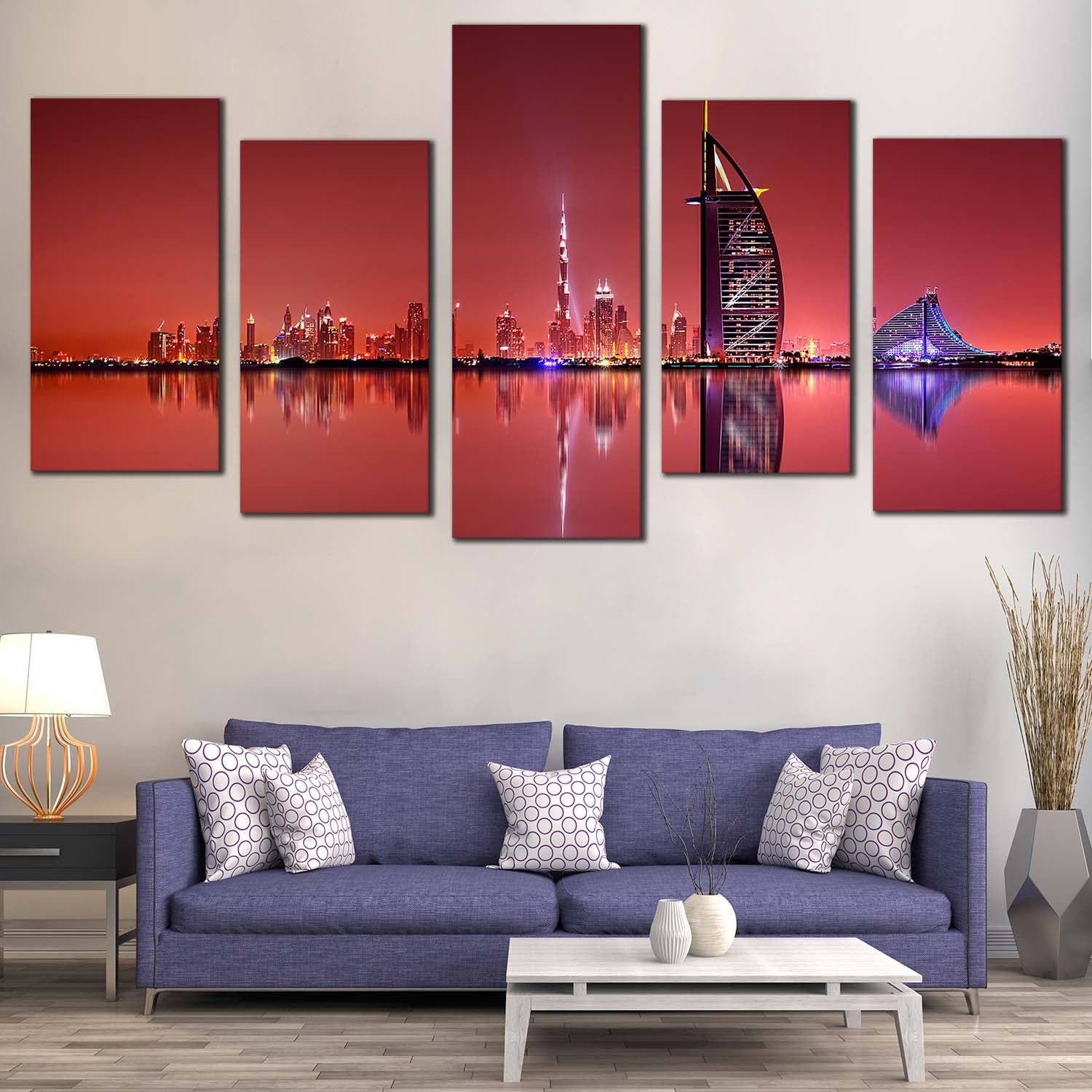 Dubai Cityscape Canvas Wall Art Blue Black City Skyline Reflection 5 Dwallart