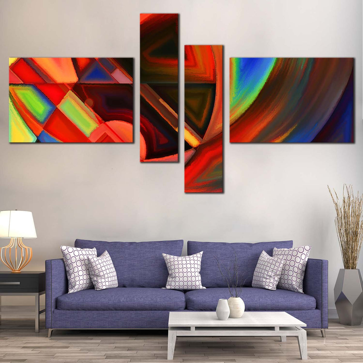 Modern Abstract Canvas Wall Art, Colorful Abstract Patterns 4 Piece Ca ...