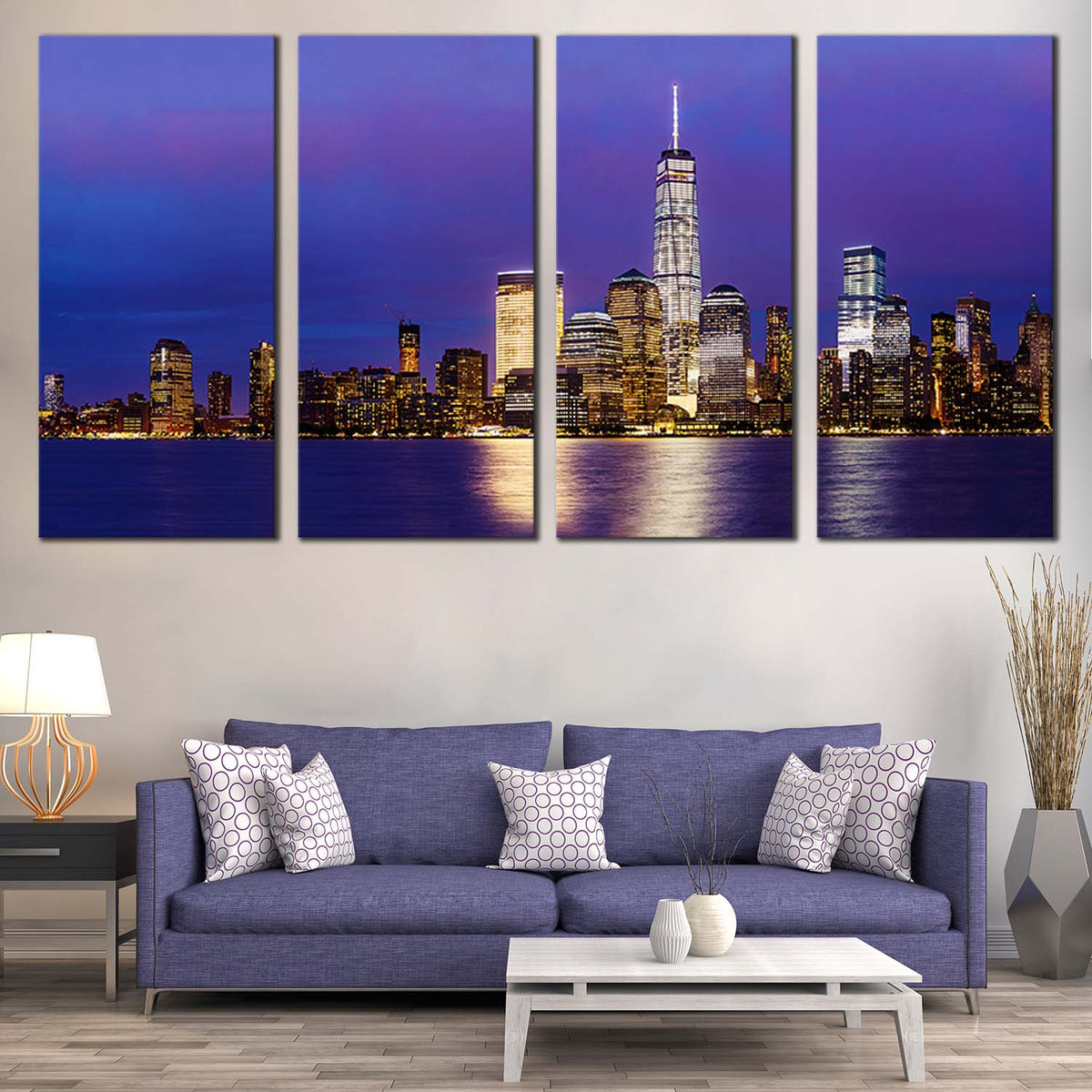 New York Canvas Wall Art, Manhattan Skyline 4 Piece Canvas, Blue Downt ...