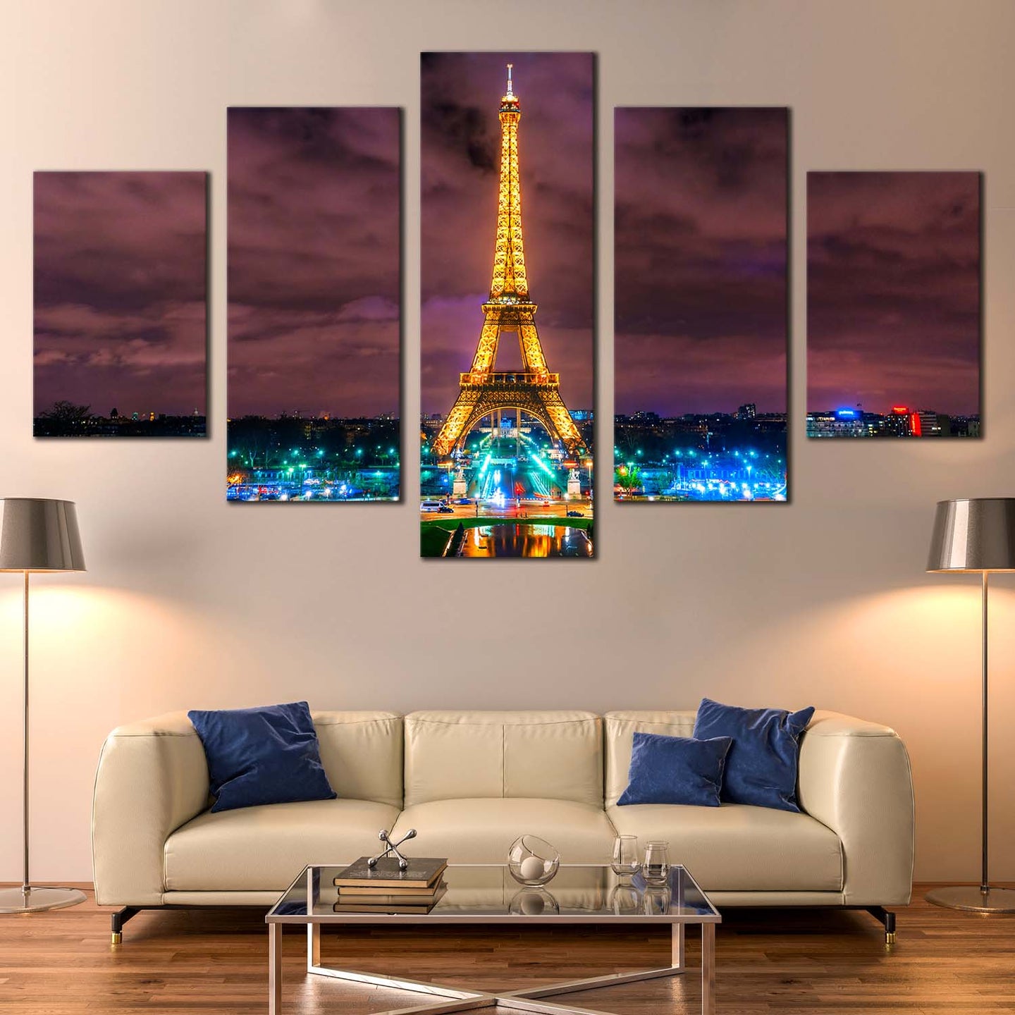 Paris France Canvas Wall Art, Dramatic Purple Clouds Paris Cityscape C ...