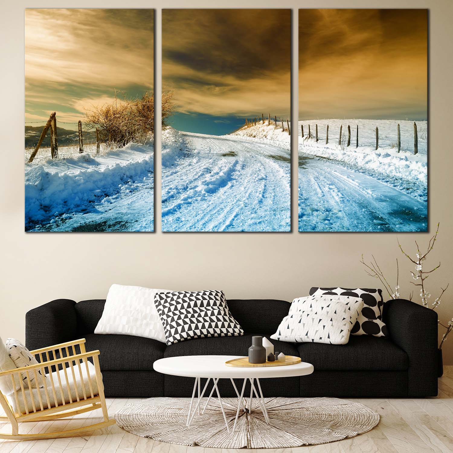 Winter Scenery Canvas Wall Art Dramatic Cloudy Brown Sky Canvas Print Dwallart