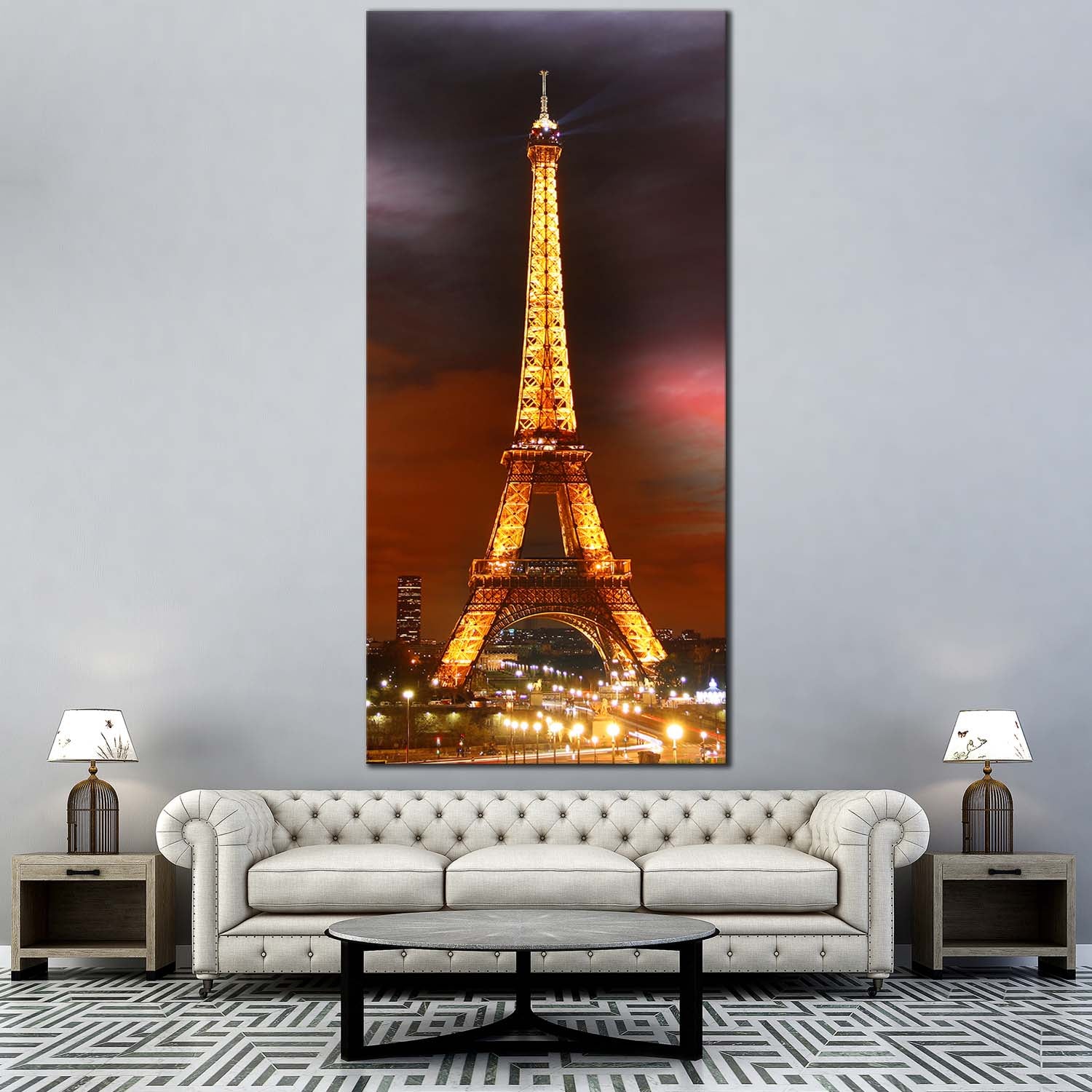 Eiffel Tower Canvas Print, Paris Red Sky City Night Vertical Canvas Ar