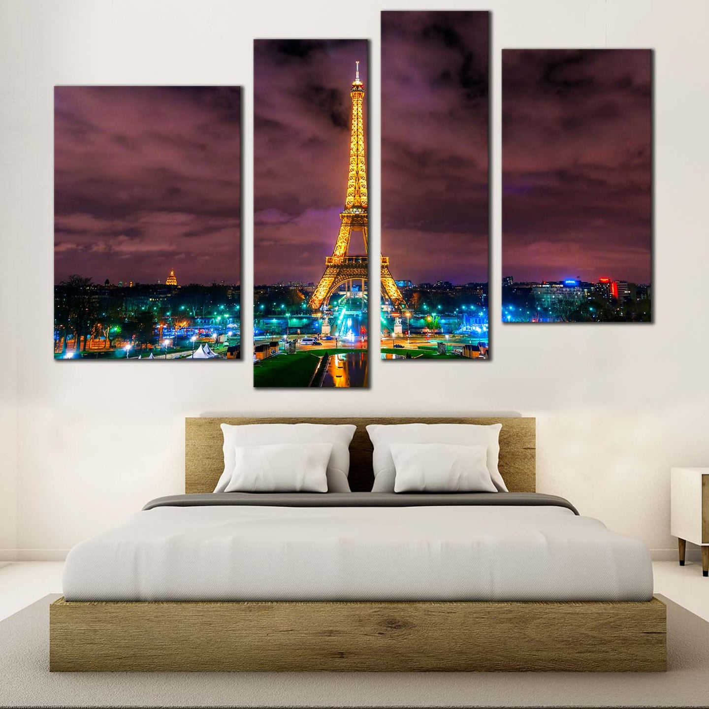 Paris Cityscape Canvas Print, Yellow Eiffel Tower Canvas Wall Art, Dra ...