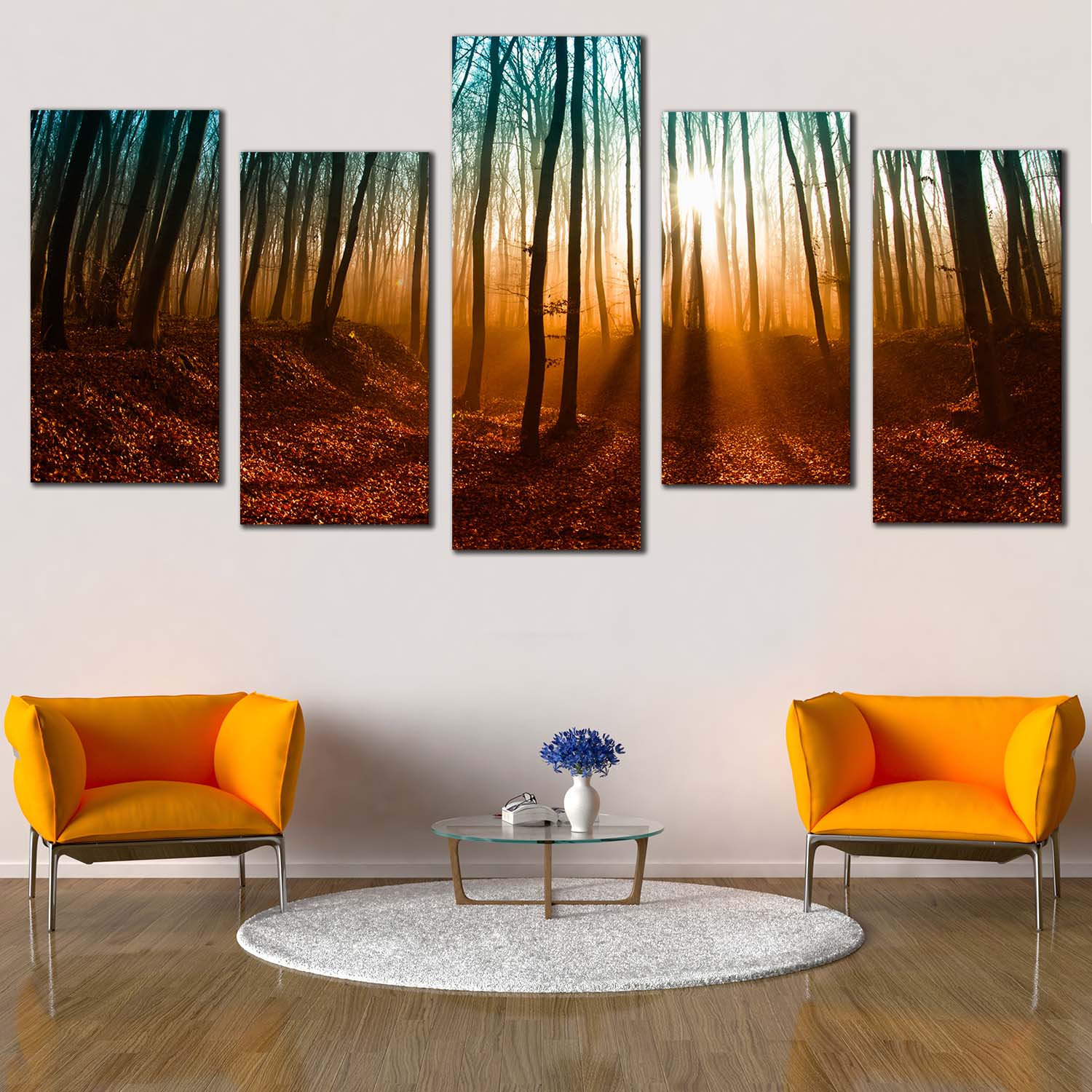 Trees Forest Canvas Wall Art, Brown Fields Autumn Forest Canvas Print ...